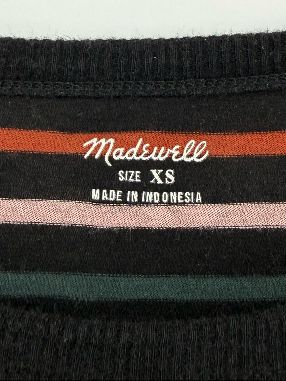 Madewell Whisper Cotton Rib Crewneck Stripe Long Sleeve Tee | True Black | XS - Picture 7 of 8
